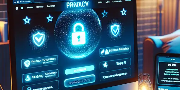 A cozy room featuring a modern computer setup for safe adult entertainment, emphasizing security and relaxation.