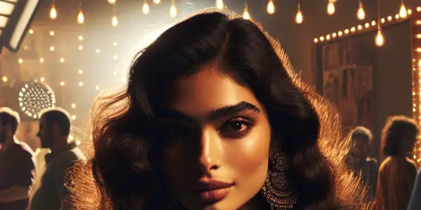 A professional photography studio for Japanese adult films, featuring a confident star and various filming equipment.