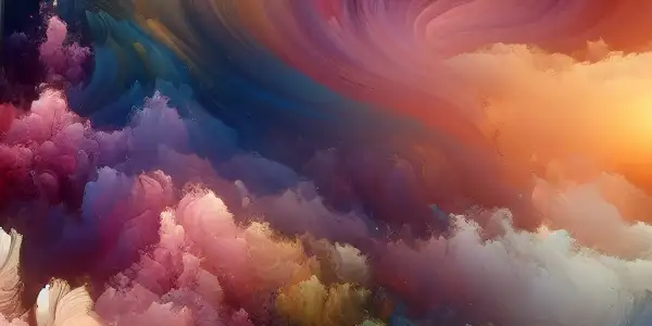 A vibrant, abstract landscape symbolizing sensuality, featuring swirling patterns, soft fabrics, and hints of Japanese culture.